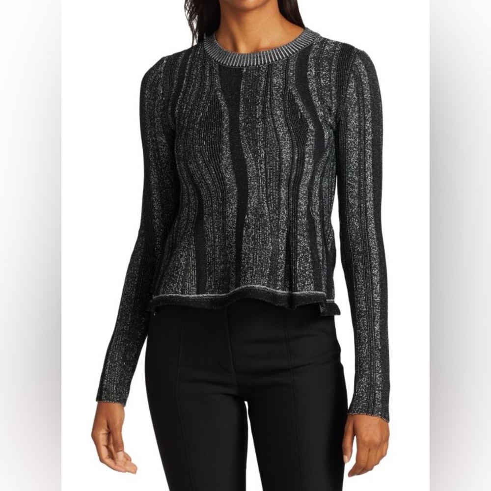 Proenza Scouler Ottoman Metallic Peplum Knit Top Sz S - Picture 2 of 6